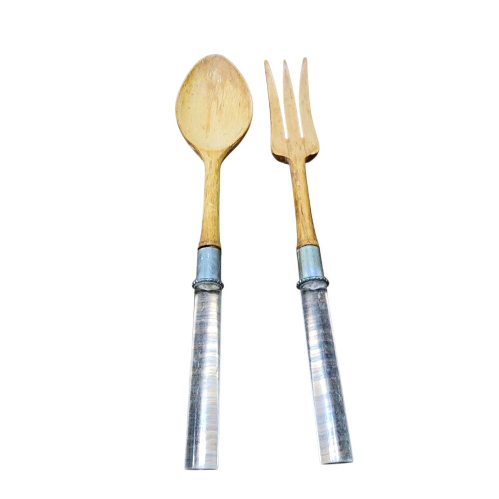 Mid Century Modern Lucite Sterling Silver Serving Utensils Fork‎ Spoon Vintage